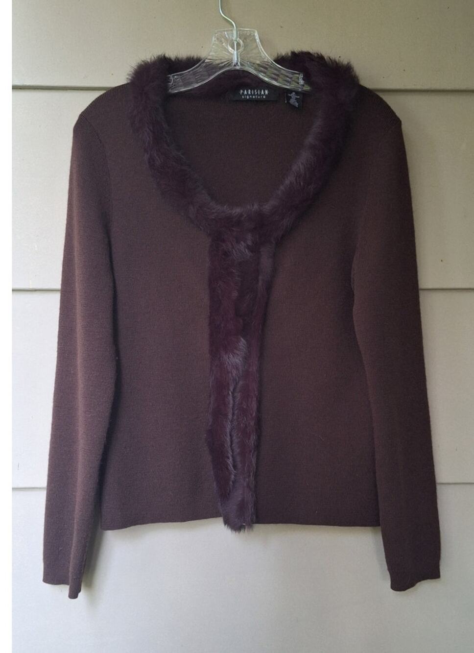 Parisian Signature Womens Merino Wool Rabbit Fur Chocolate Brown Cardigan Size M